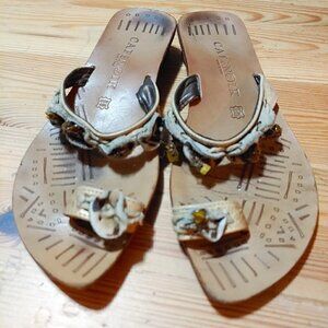 Cafe Noir Leather Sandals Women's size EUR 37 Tan Custom Toe Ring Made in Italy